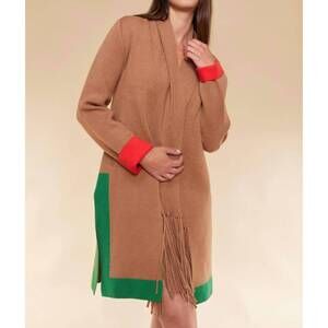 NEW OOLALA contrast color duster cardigan in cognac